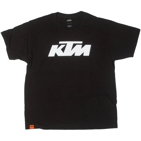 Studio photo on a white background of KTM KTM Logo Tee; showing tee fit, printed graphics, and crew neckline; SKU 3PW250052202; Sizes: S-2XL