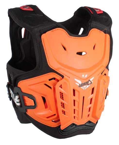 Product photo showing Leatt, 4.5 Junior Chest Protector in Black/Red, Colors: Black/Red, orange/White, Sizes: Y-LG/Y-XL, Y-SM/Y-MD