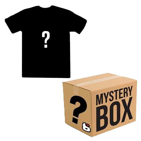 High-resolution studio image of BTO Mystery Box (T-Shirt); showing tee fit, printed graphics, and crew neckline; SKU MB_MENS_SHIRT_SM