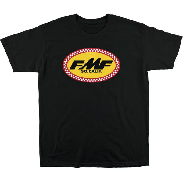 Clean studio shot of FMF Pronto Tee; showing tee fit, printed graphics, and crew neckline; SKU 5141; Colors: MD, LG, XL, 2XL; Sizes: BLACK, BLUE