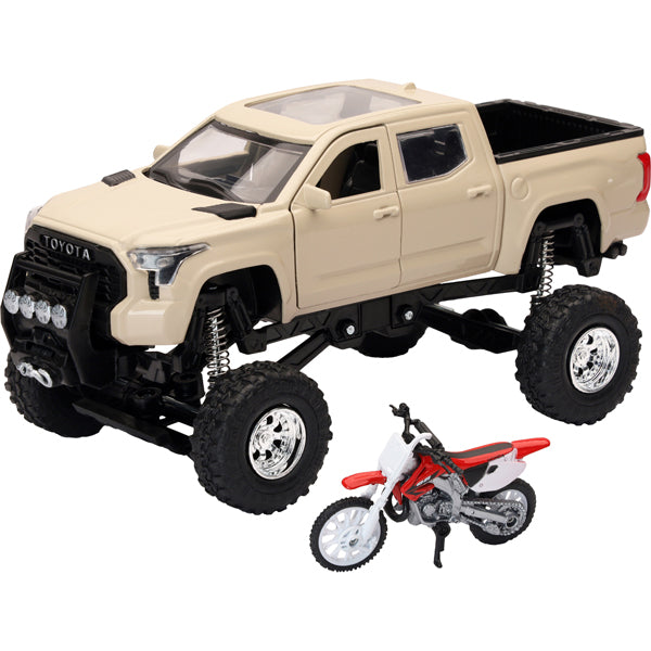 Product image | New Ray Toys - Toyota Tundra Off Road Pick Up w/ Honda Dirt Bike 1:32 Scale | SKU: 959-0199 detailed die-cast toy model for collectors and kids | Available at BTO Sports