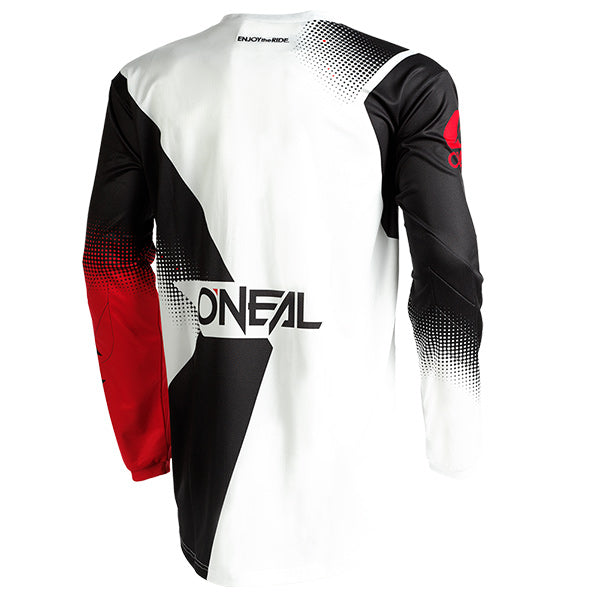 Detailed studio photograph of O'Neal, Element Racewear Jersey (Youth), SKU E003-112, color options Black/White/Red, sizes Y-XS, Y-SM, Y-MD, Y-LG, Y-XL