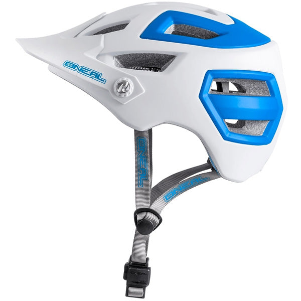 High-resolution studio image of O'Neal, Pike Helmet (MTB) Mountain Bike, SKU 0009-030, color options White/Blue, sizes SM/MD, LG/XL