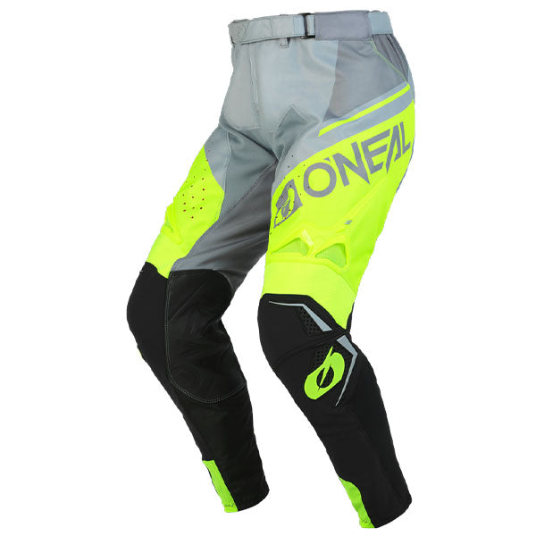 Studio photo showcasing O'Neal, Hardwear Flow V.23 Pants, SKU H022-232, color options Grey/Neon, Blue/White, sizes 28–42