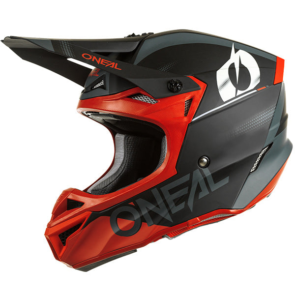 Catalog studio image of O'Neal, 5 Series Haze Helmet, SKU 0628-341, color options Black/Red, Blue/Red, Blue/Orange, Grey/Black, sizes XS–2X