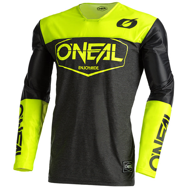 Studio product photo on a neutral background of O'Neal, Mayhem Hexx Jersey, SKU M003-006, color options Blue/Grey, Black/Yellow, sizes XL–2X