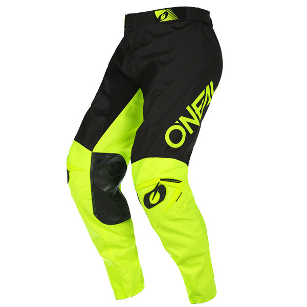 Studio photo showcasing O'Neal, Mayhem Hexx Pants, SKU M021-034, color options Blue/Grey, Black/Yellow, sizes 28–42