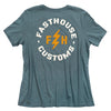 Clean studio shot of Fasthouse Easy Rider Tee (Womens); showing tee fit, printed graphics, and crew neckline; SKU 3216381474; Colors: Orange, Blue