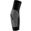 Detailed studio photograph of 100%, Ridecamp Elbow Guards (MTB), SKU 27060282, color options Red/Black, Grey Heather/Black, Black/Grey, sizes S–XL, Designed for Mountain Bike, BMX and E-Bike riders
