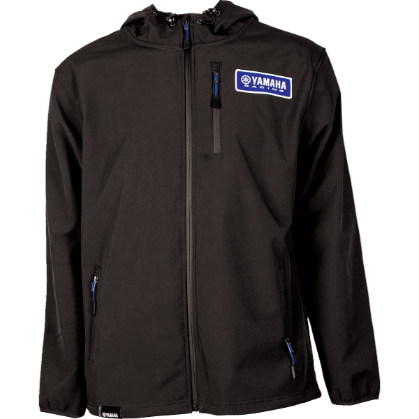 Clean studio shot of Factory Effex - Yamaha Soft Shell Jacket; showing overall shape and visible design details; SKU 28-852; Colors: Black; Sizes: XL