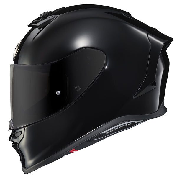 Scorpion EXO - EXO-R1 Air Helmet, motorcycle helmet, front three-quarter view, color options: 2XL, 3XL, LG, MD, SM, XL, XS, sizes: Matte Black, Matte Pearl White, Solid Black
