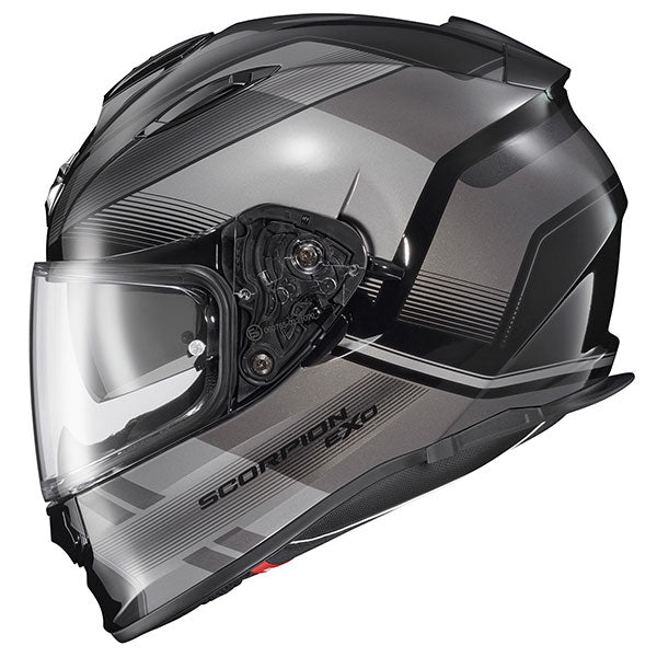 Scorpion EXO - Ryzer Edge Helmet, front three-quarter view, color options: 2XL, LG, MD, SM, XL, XS, sizes: Dark Grey, Hi-Viz, Pink, Red