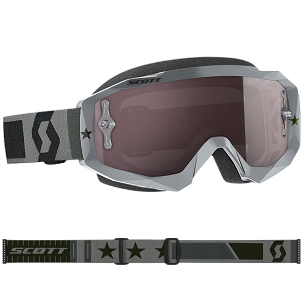 Product image of Scott hustle mx goggles chrome lens black gry motocross goggles showing frame design, lens style, and colorway