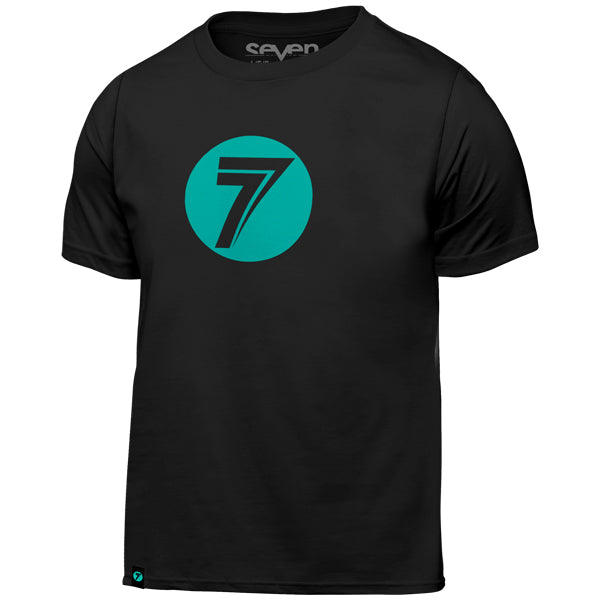 Clean studio shot of Seven MX Dot Tee (Youth); showing tee fit, printed graphics, and crew neckline; SKU 1500077-028-YXS; Colors: CHARCOAL, BLACK, RED