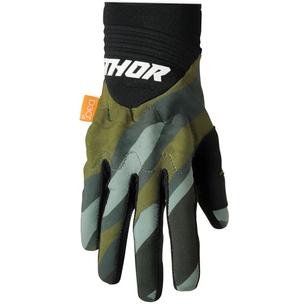 Product image of Thor 22 rebound glove camo black front e1c85d 59ce 44ed 91fb 6f26e3aa7bd9 motocross gloves showing fit, construction, and colorway | Available at BTO Sports