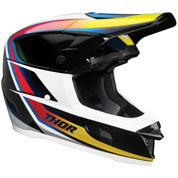 Studio view of Thor Thor - Reflex Accel Helmet helmet, in Multi, vented chin bar and intake ports, on a clean white background, for motocross / off-road use, (SKU 011068) Colors: Multi Sizes: 2XL, LG, MD, SM, XL, XS