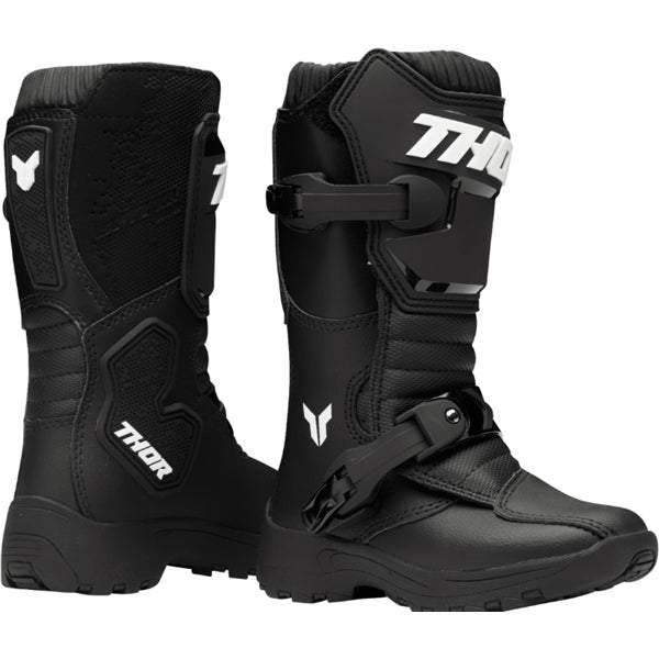 Front product image of Thor - Blitz XR Mini Boot in Black showing youth motocross boot design and protective coverage, SKU 34110790 | Available at BTO Sports