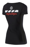Clean studio shot of Troy Lee Designs Yamaha RS2 Tee (Womens); showing tee fit, printed graphics, and crew neckline; SKU 753646225; Colors: Black, Blue