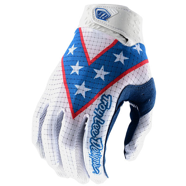 Product image of Troy Lee Designs one and done evil collection 0003 TLD M21 LE AIR GLOVE EVEL WHT 01 7ea35690 c327 4dff ac2f 5ac4d2818a5e motocross gloves showing fit, construction, and colorway | Available at BTO Sports