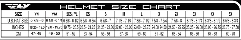 Fly Helmet Size Chart
