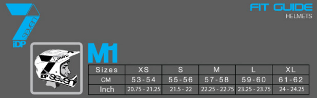 Seven iDP M1 Helmet Size Chart