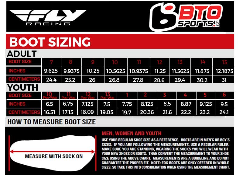Fly Racing Boots Size Chart