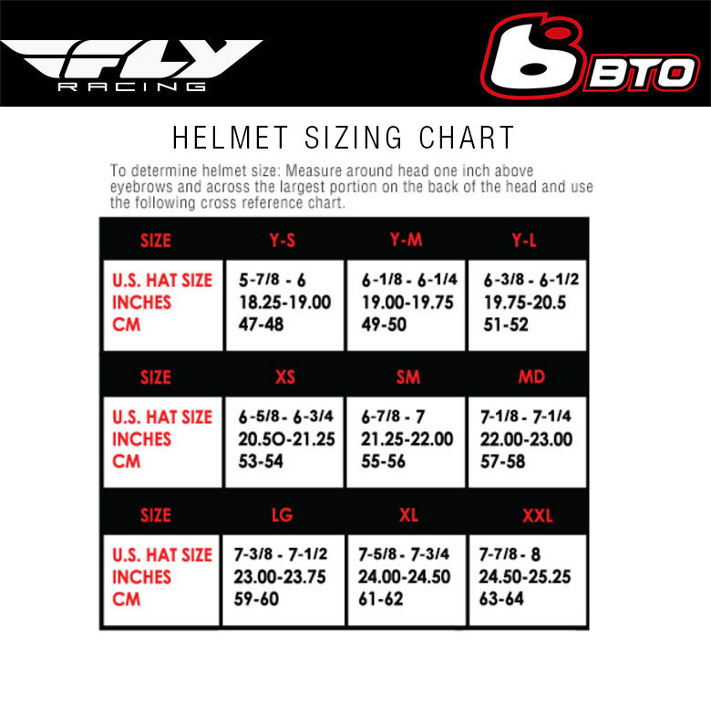 Racing Helmet Size Chart