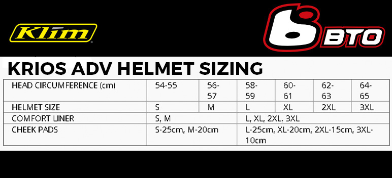 Klim Helmet Size Chart