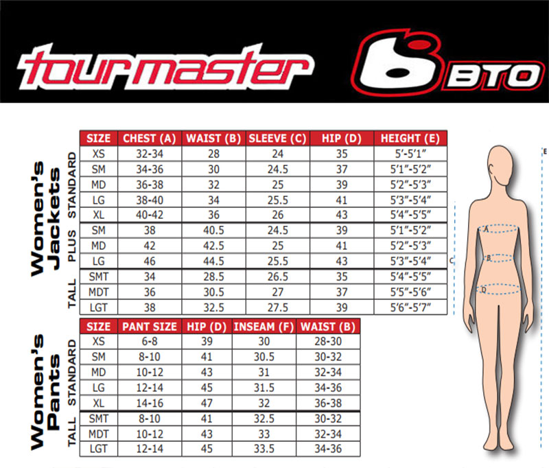 Tourmaster Jacket Size Chart
